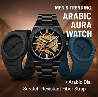 Professional Black Arabic Aura Watch With Eastern Arabic Numerals And Date Elegant Durable Stylish Unique And Modern (Without Box)