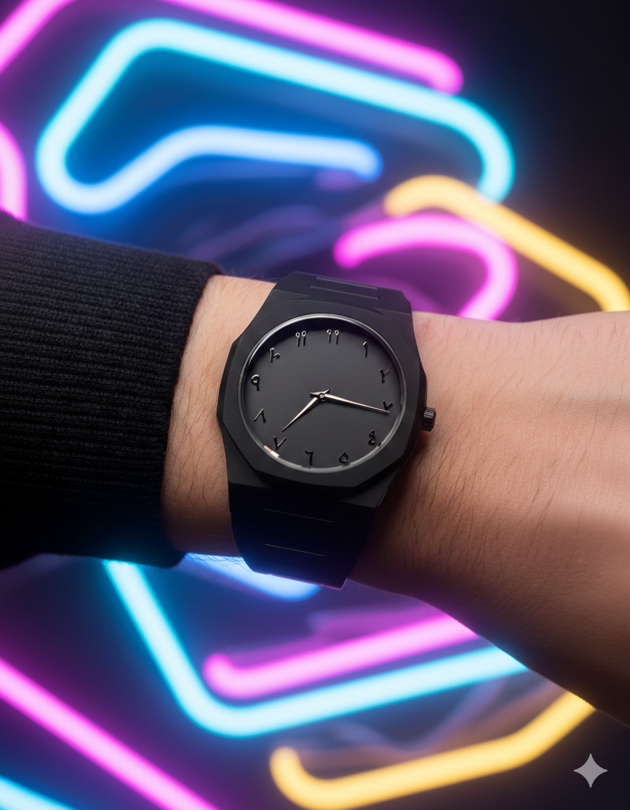 Professional Black Arabic Aura Watch With Eastern Arabic Numerals And Date Elegant Durable Stylish Unique And Modern (Without Box)