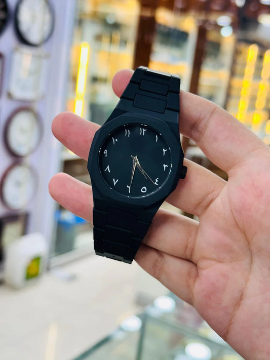 Professional Black Arabic Aura Watch With Eastern Arabic Numerals And Date Elegant Durable Stylish Unique And Modern (Without Box)